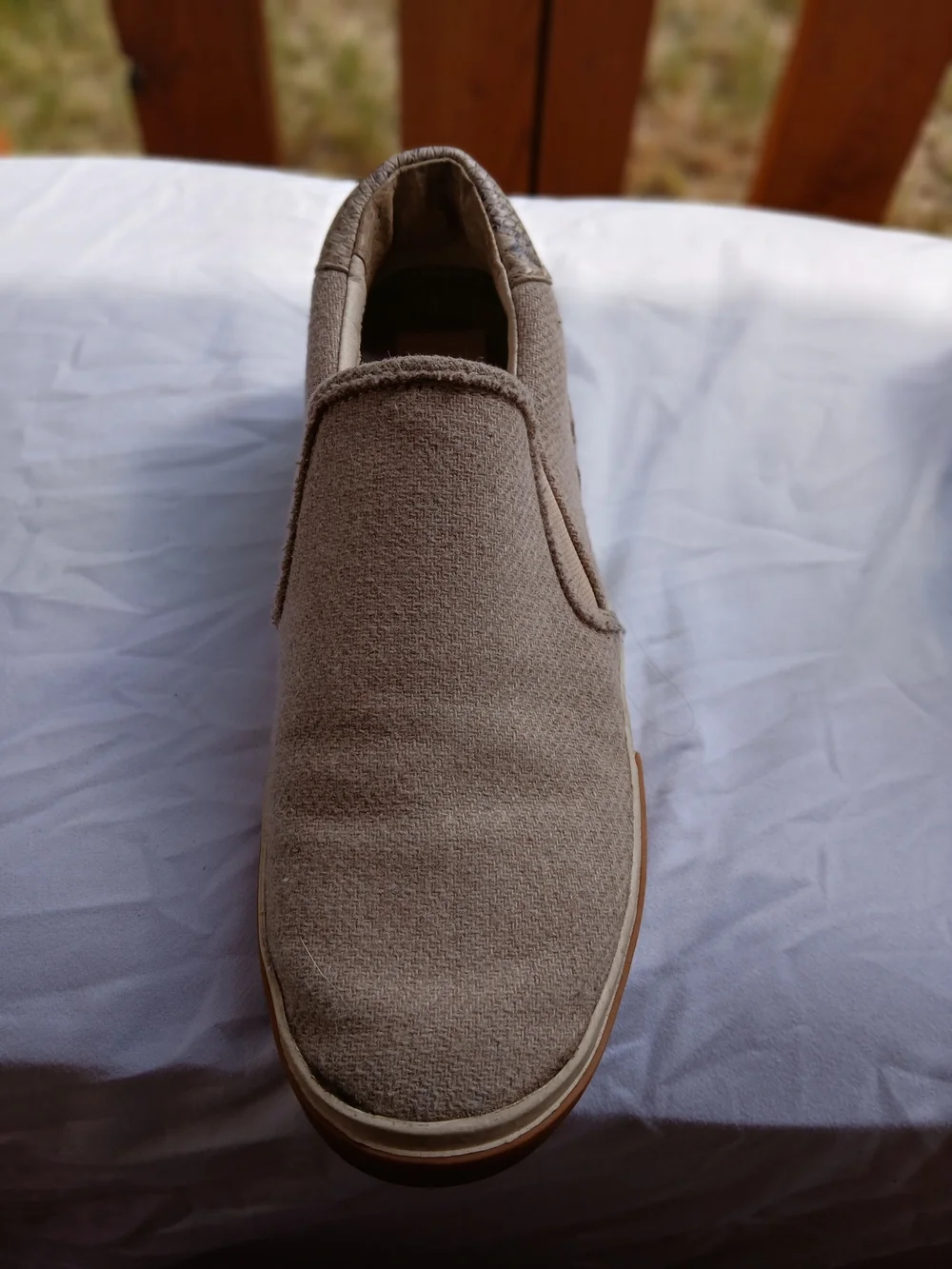 Dolce Vita Beige Canvas Slip-On Loafers with Gum Sole